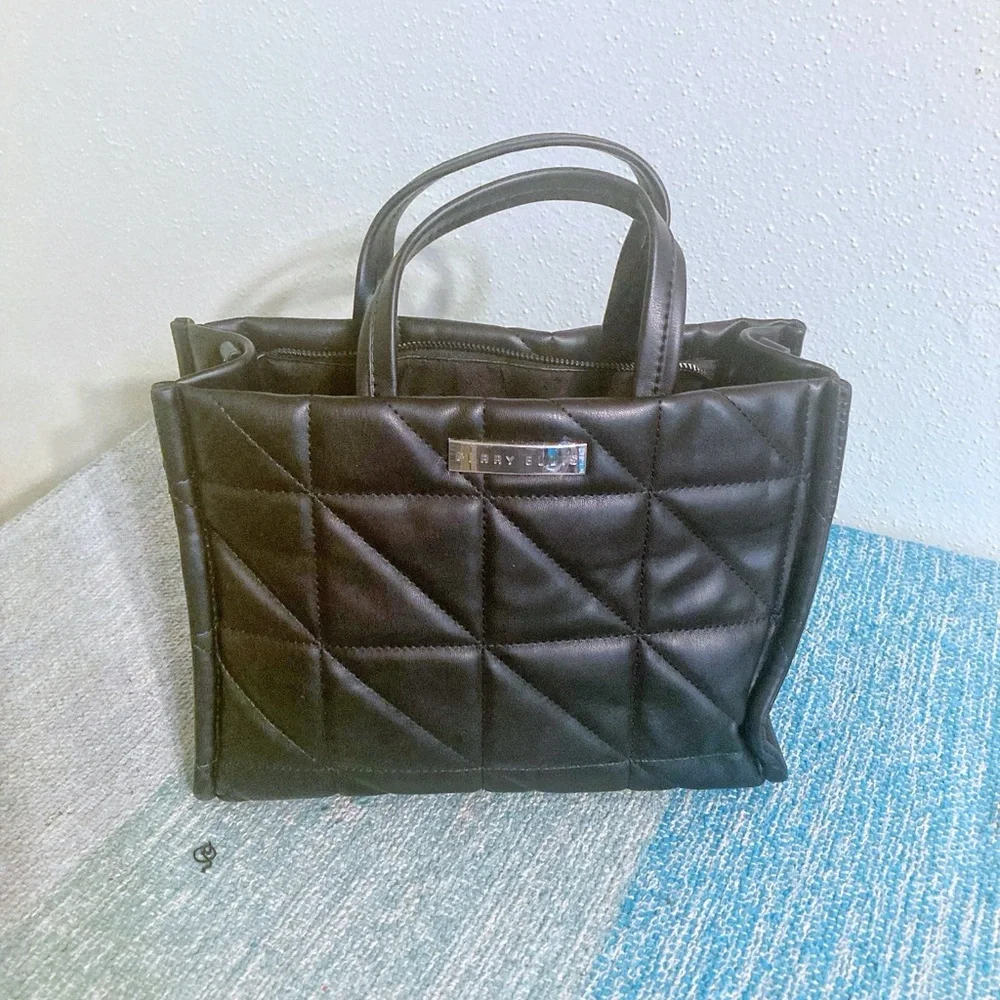 Perry Ellis Black Quilted Satchel Tote Crossbody Bag Handbag NWT